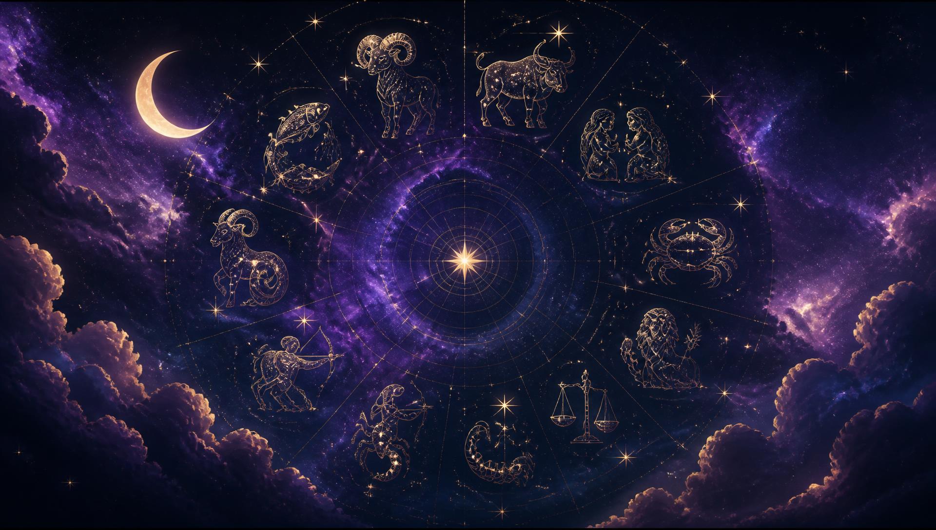 Nocne niebo z konstelacjami znaków zodiaku